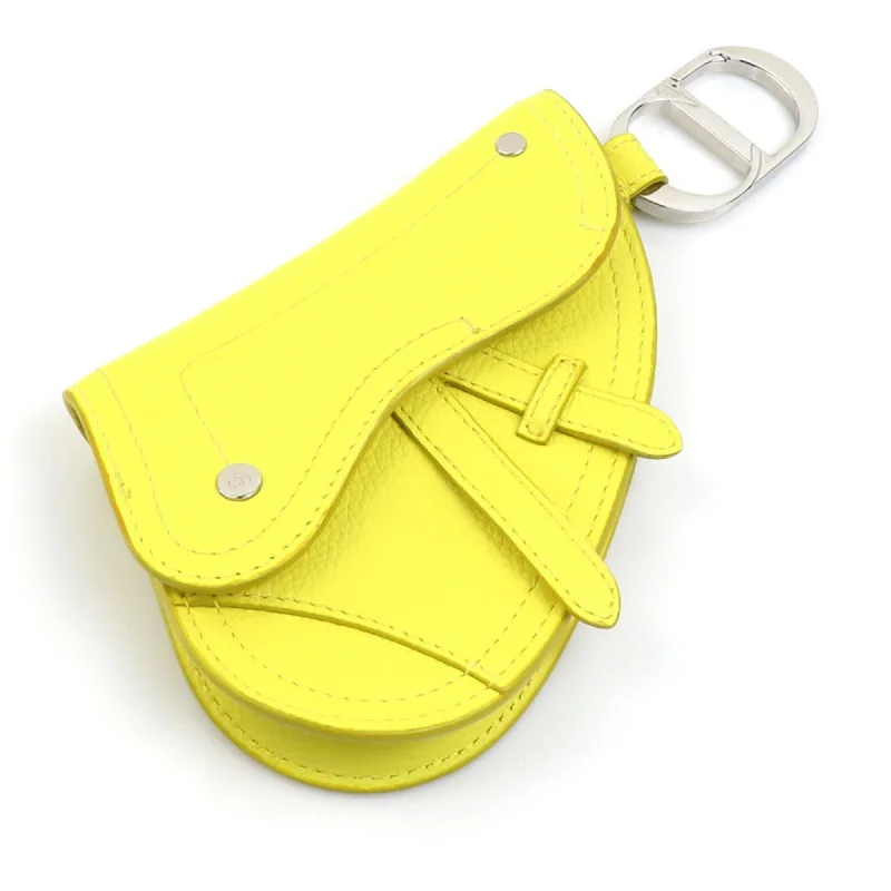 Christian Dior Pouch Charm Saddle Leather Yellow Ladies