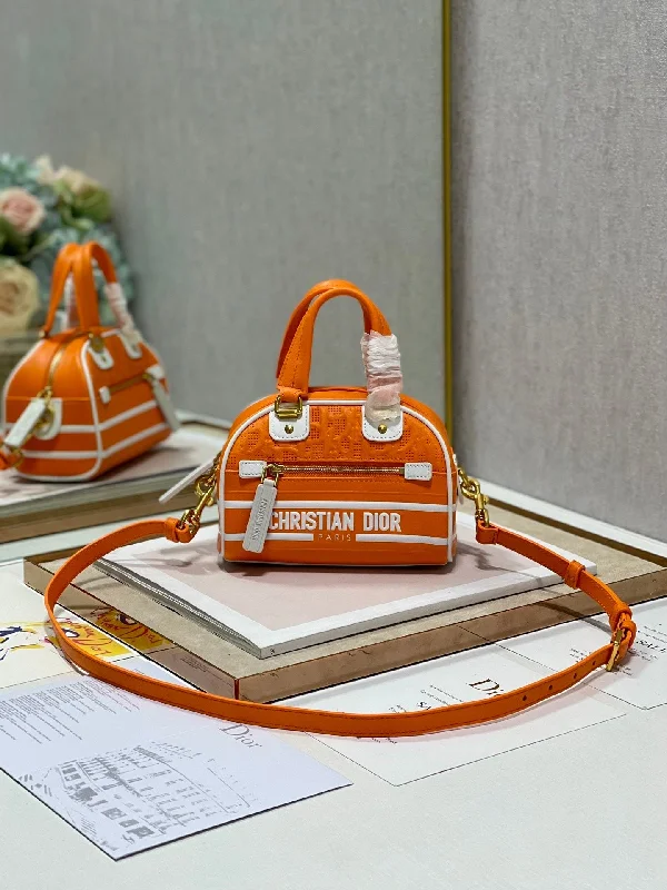 Christian Dior Mini Vibe Zip Bowling Bag, Orange Handbags