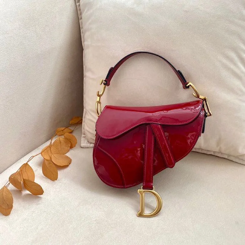 Christian Dior Micro Saddle Bag Red Patent Gold Toned Hardware For Women 19.5cm/7.6in