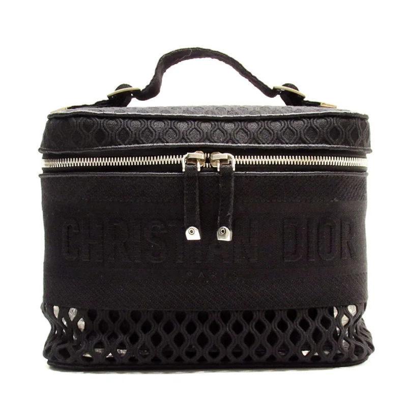 Christian Dior handbag vanity bag canvas black silver ladies w0741a