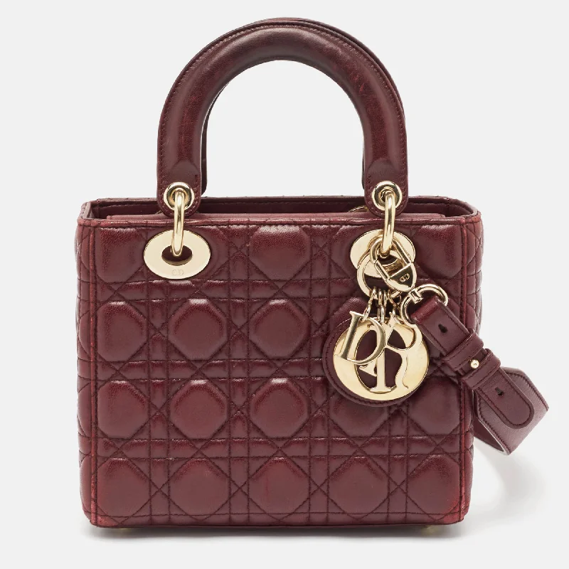 Dior Burgundy Cannage Leather Small Lady Dior My Abcdior Tote