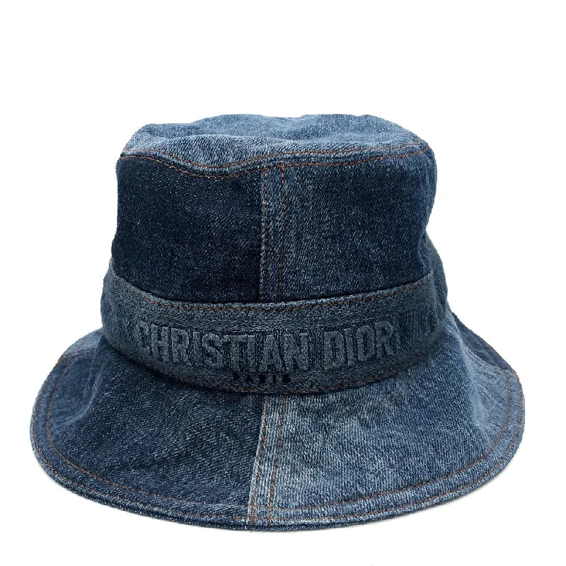 Dior hat 11DPD923A130 denim blue logo patchwork Bucket hat Women 56 Used Authentic