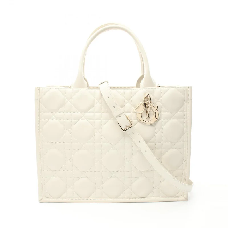 Christian Dior Dior BO TOTE Book Tote Medium Macrocannage Bag Leather Women's White M1324OWHP_M51G