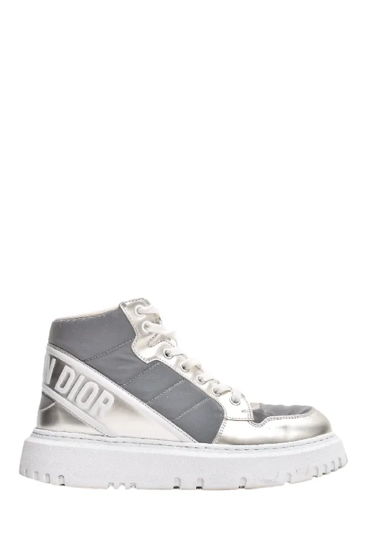 Christian Dior Silver Metallic High Top D-Player Sneakers Size 37.5