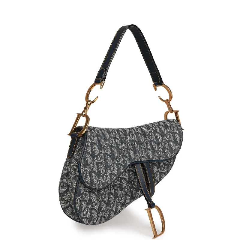 Christian Dior Saddle Bag Grey Diorissimo Canvas Gold Hardware