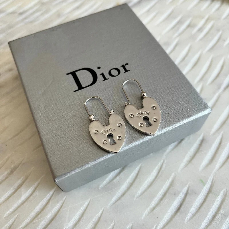 Dior Vintage Padlock Heart Dangle Earrings