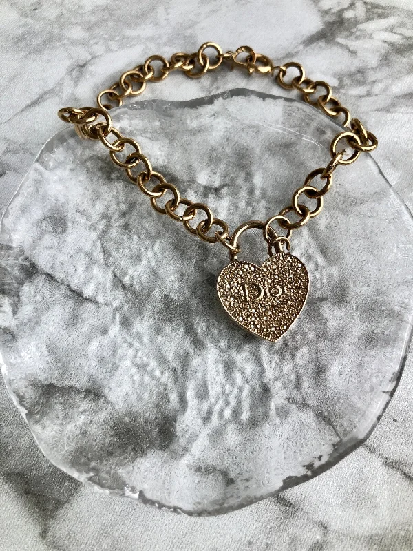 Christian Dior CD Logo Heart Bracelet Gold Vintage 8wburj