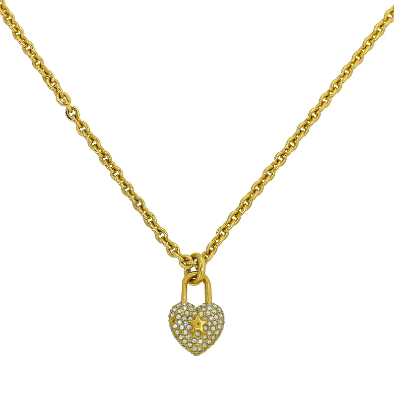 Christian Dior Gold J'Adior Heart Lock Clover Necklace