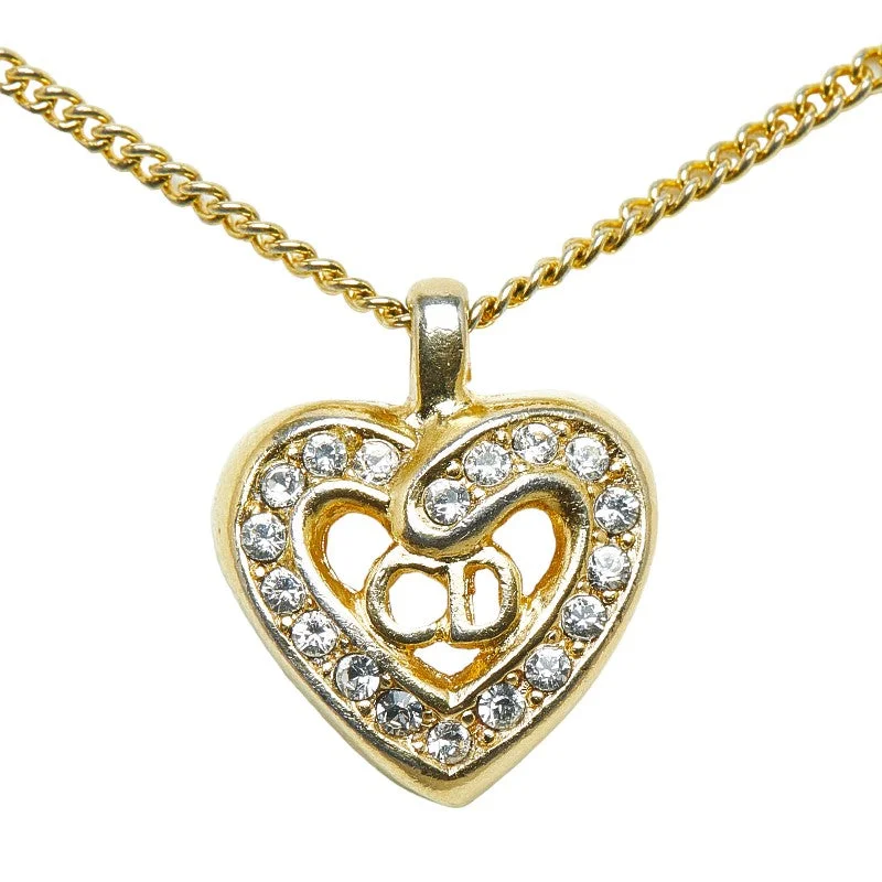 Dior Crystal Heart CD Pendant Necklace Metal Necklace in Excellent condition