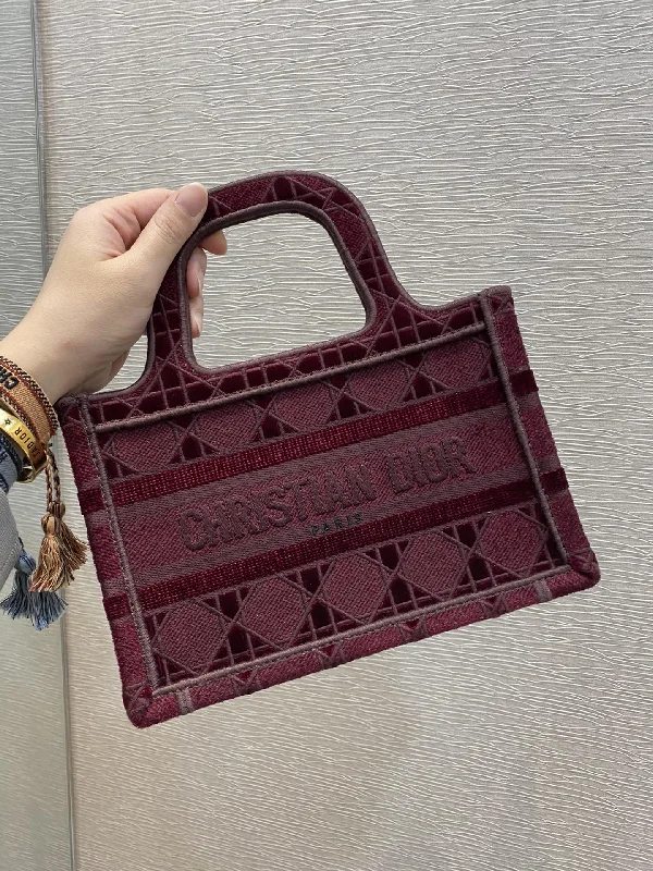 Christian Dior Mini Book Tote Red Embroidery Red For Women