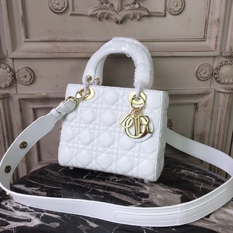 Christian Dior Small Lady Bag Gold Toned Hardware White