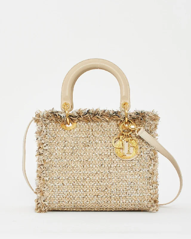 Dior Beige Tweed Special Edition Medium Lady Dior Bag