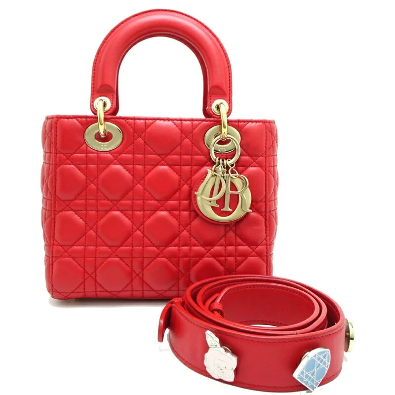 Christian Dior Dior Lady My ABC 2WAY Women's Handbag Lambskin Red