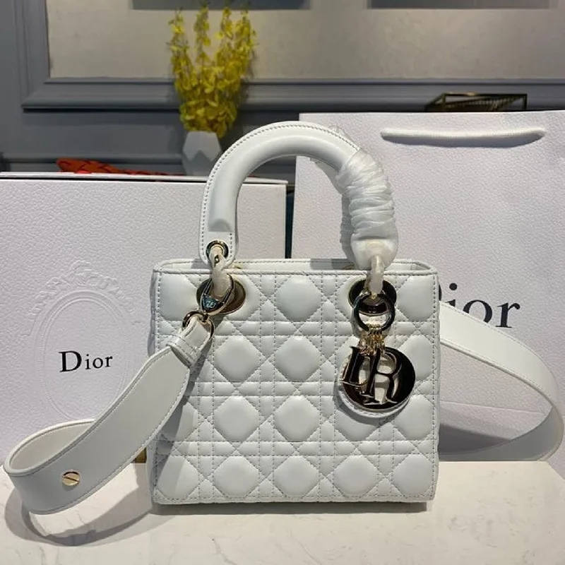 Christian Dior Small Lady Bag Gold Toned Hardware White