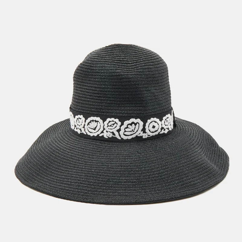 DIORChristian  Black Straw Daytime Roses Hat