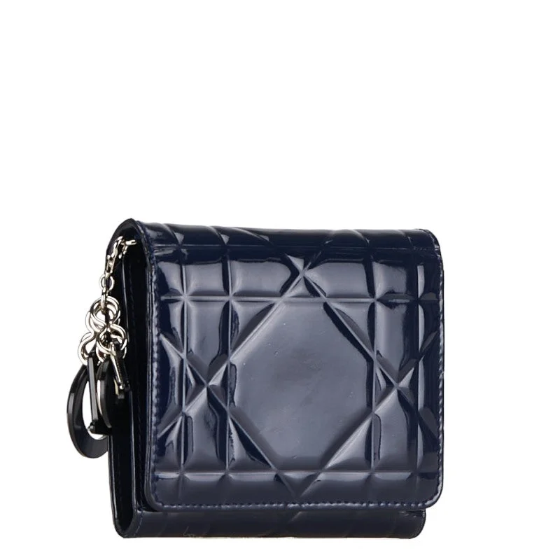 Dior Canarium Three Fold Wallet Navy Patent Leather  Dior