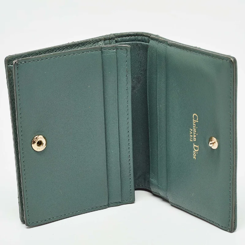 DIOR Green Leather ama Bifold Compact Wallet