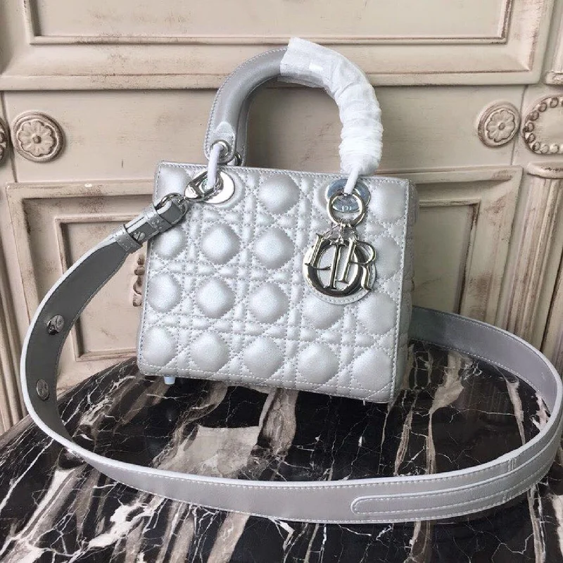 Christian Dior Small Opaline Gray Pearlescent Cannage Lady Bag