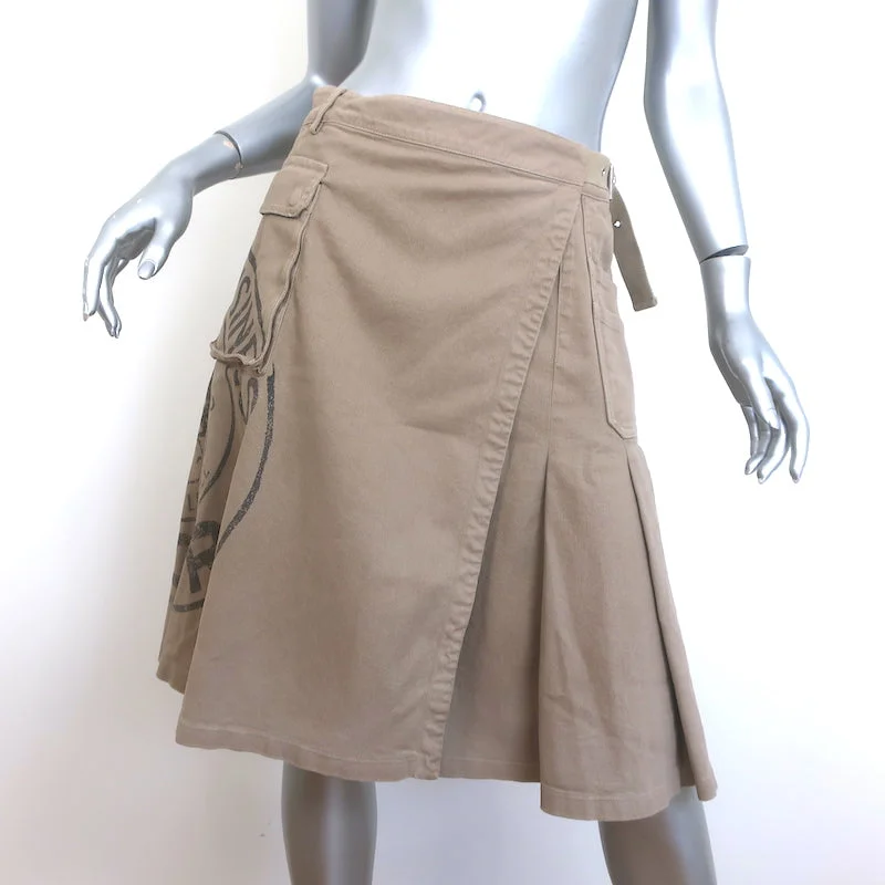 Christian Dior L'Union Fait la Force Pleated Canvas Skirt Beige Cotton Size US 6