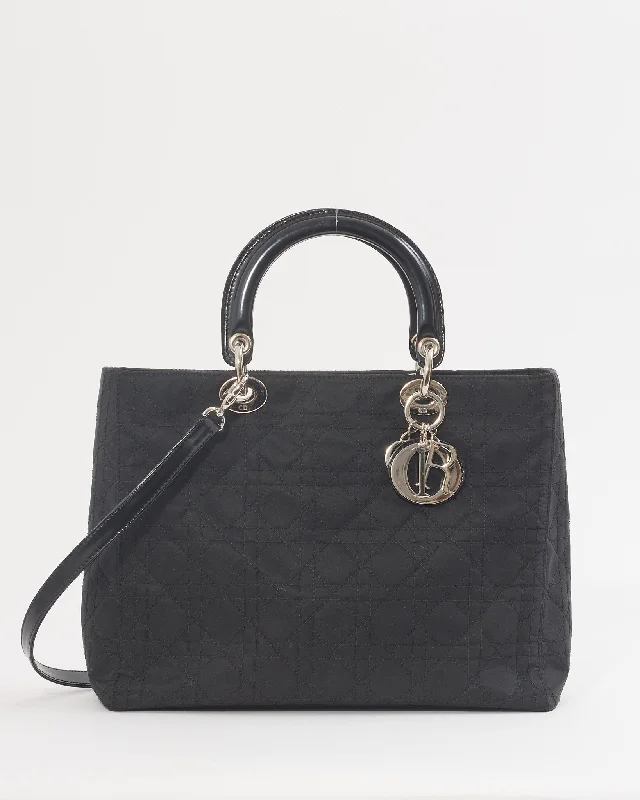 Dior Black Nylon Cannage Large Lady Dior Bag