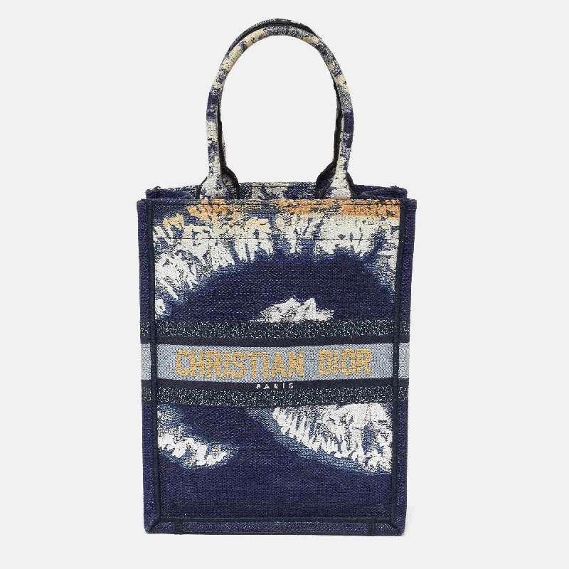 Dior Navy Blue/white Tie Dye Canvas Mini Vertical Dior Book Tote