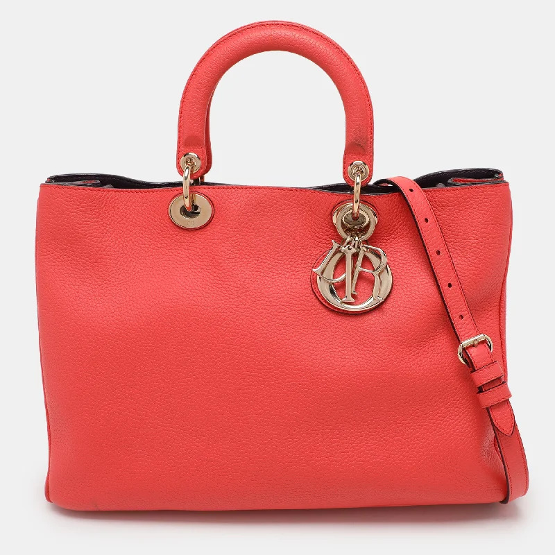 Dior Coral Leather Large Diorissimo Shopper Tote