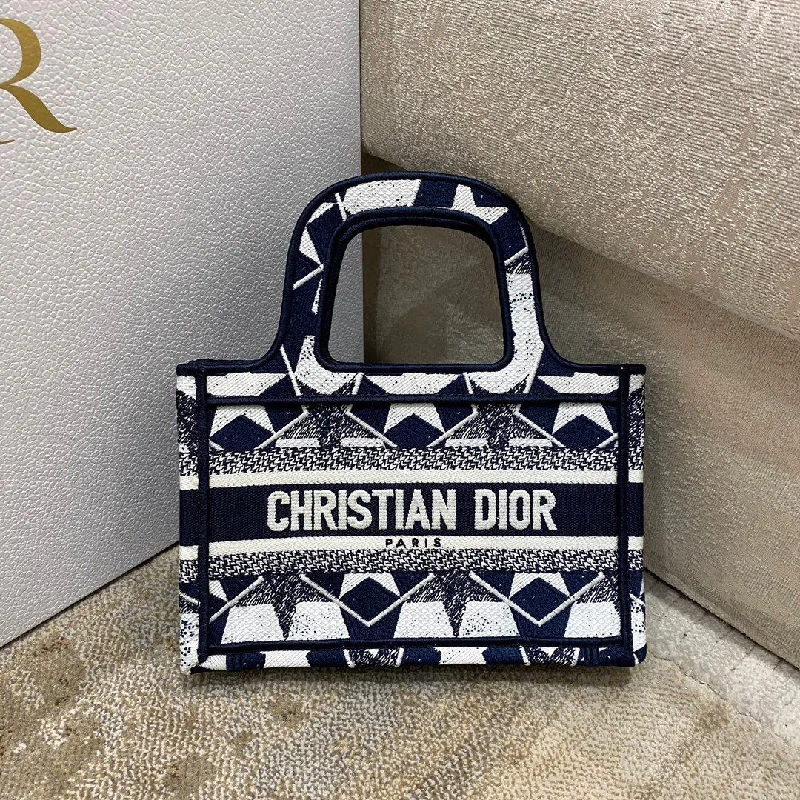 Christian Dior Mini Book Tote Bag in Étoile Embroidery Bag,  Blue/White, For Women  Handbags, 22.5cm