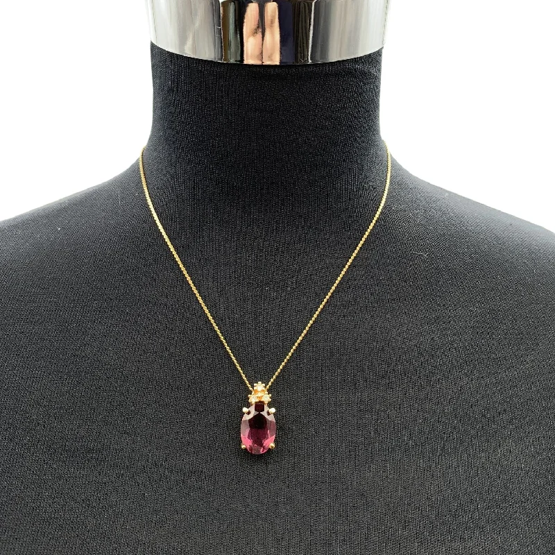 CHRISTIAN DIOR Vintage Gold Oval Purple Crystal Pendant Necklace