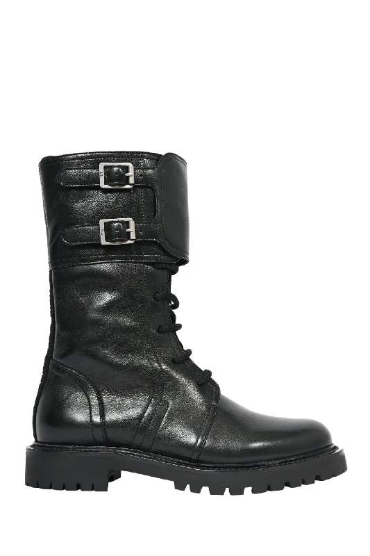 Christian Dior Black Leather Ground Combat Boots Size 35.5