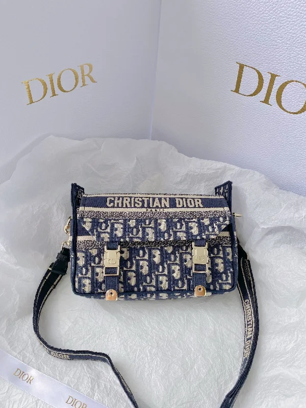 Christian Dior Small DYORCAMP Bag Blue Oblique Embroidery