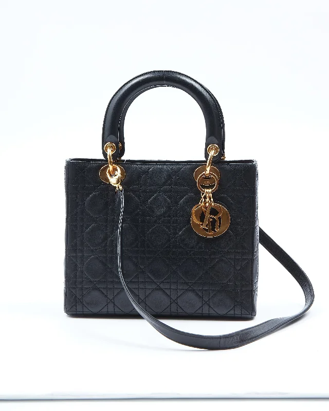 Dior Black Leather Vintage Cannage Medium Lady Dior Bag