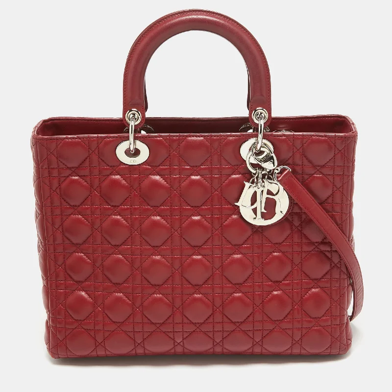 Dior Red Cannage Leather Large Lady Dior Tote