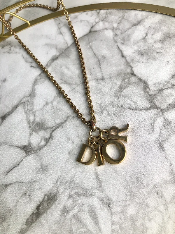 Christian Dior Logo Motif Necklace Gold Vintage zynbbp