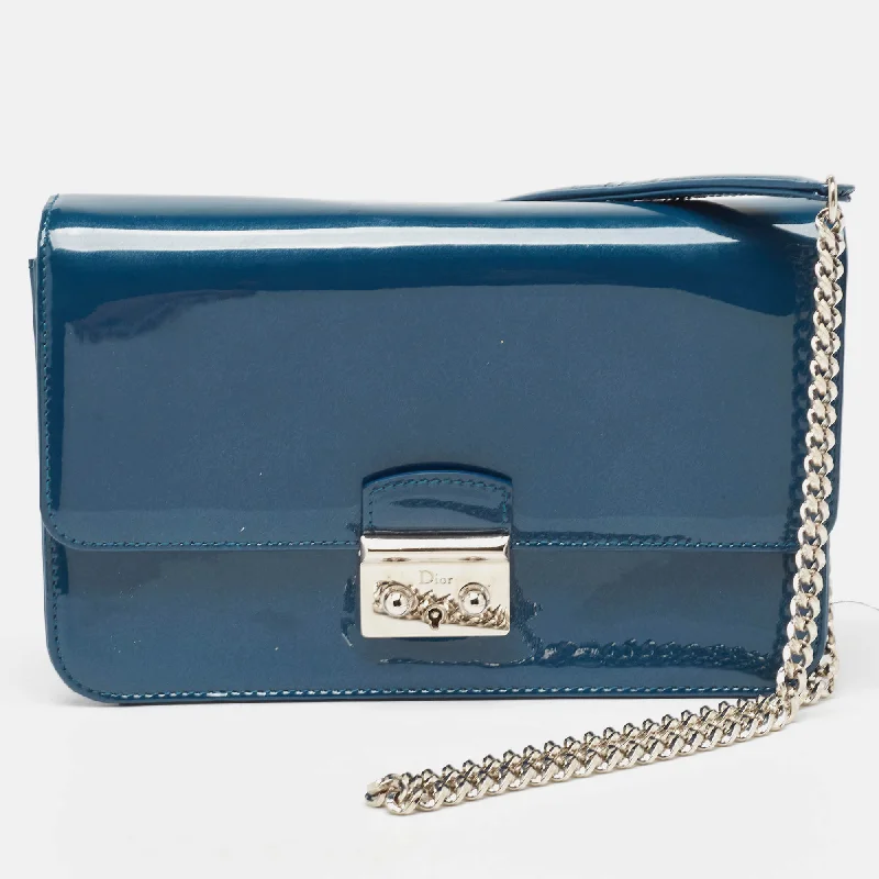 Dior Dark Blue Patent Leather Miss Dior Promenade Wallet On Chain