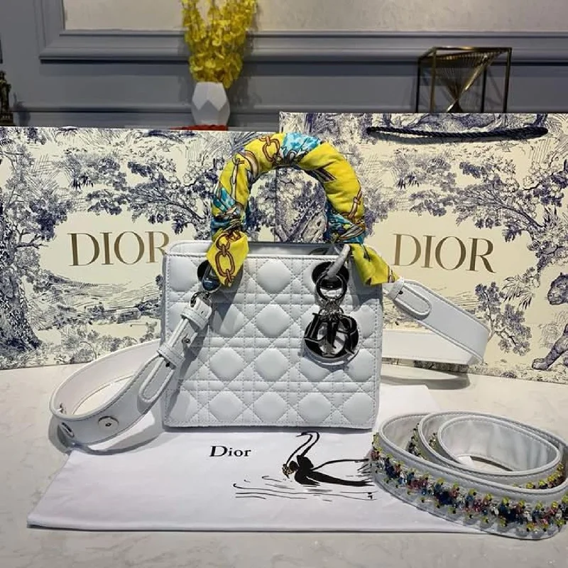 Christian Dior Small Lady Bag Silver Hardware with Embellished Bag