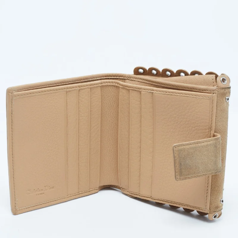 DIOR Beige Leather and Suede Grommet Logo Trifold Wallet