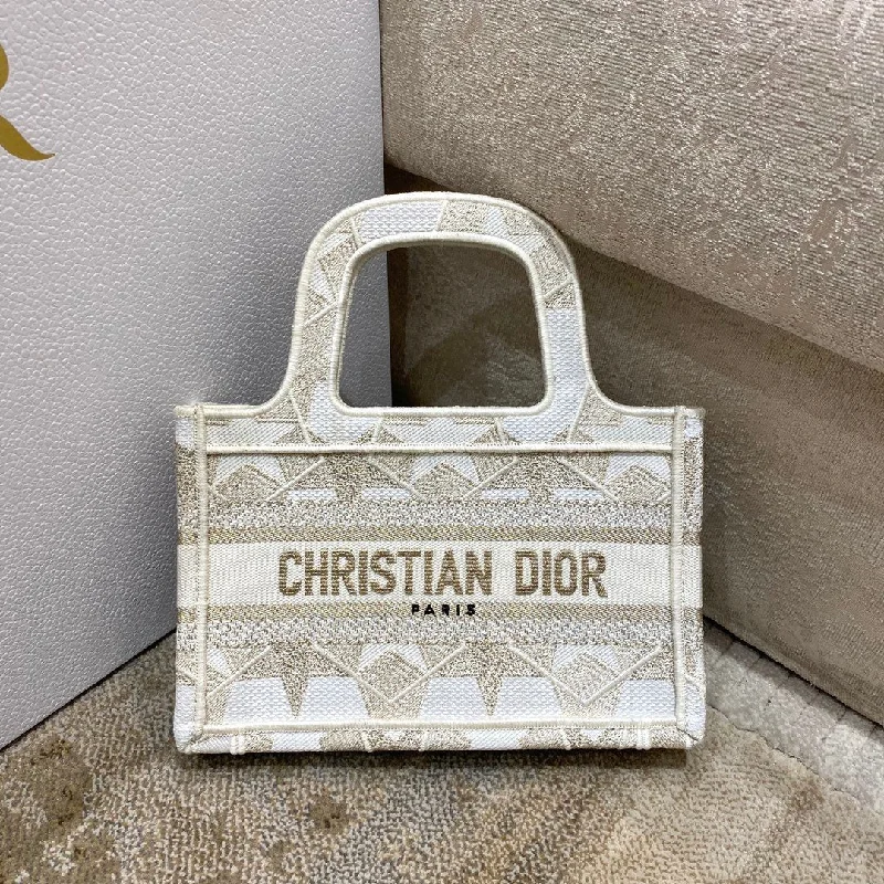 Christian Dior Mini Book Tote Embroidery Stars Gold Bag, Beige, For Women  Handbags, 22.5cm