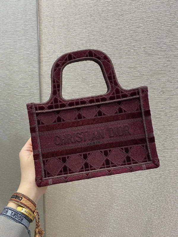 Christian Dior Mini Tote Book Oblique Red Canvas For Women 23cm/9in