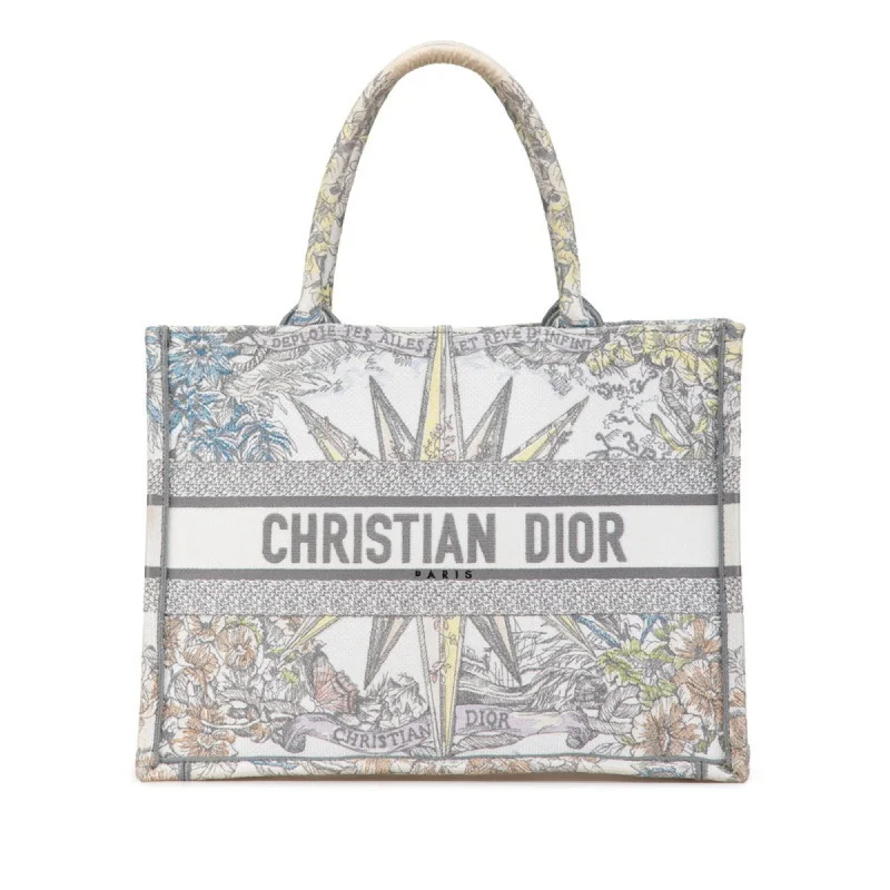 Christian Dior Dior Reve d'Anfini Book Tote Bag 50-MA-0292 White Multicolor Jacquard Women's