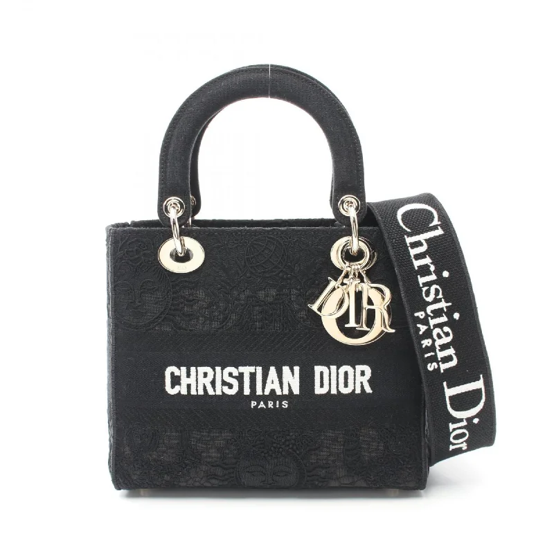 Christian Dior Dior LADY D-LITE Medium Handbag Bag Canvas Women's Black