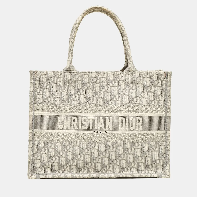 Dior Grey Oblique Embroidered Canvas Medium Book Tote