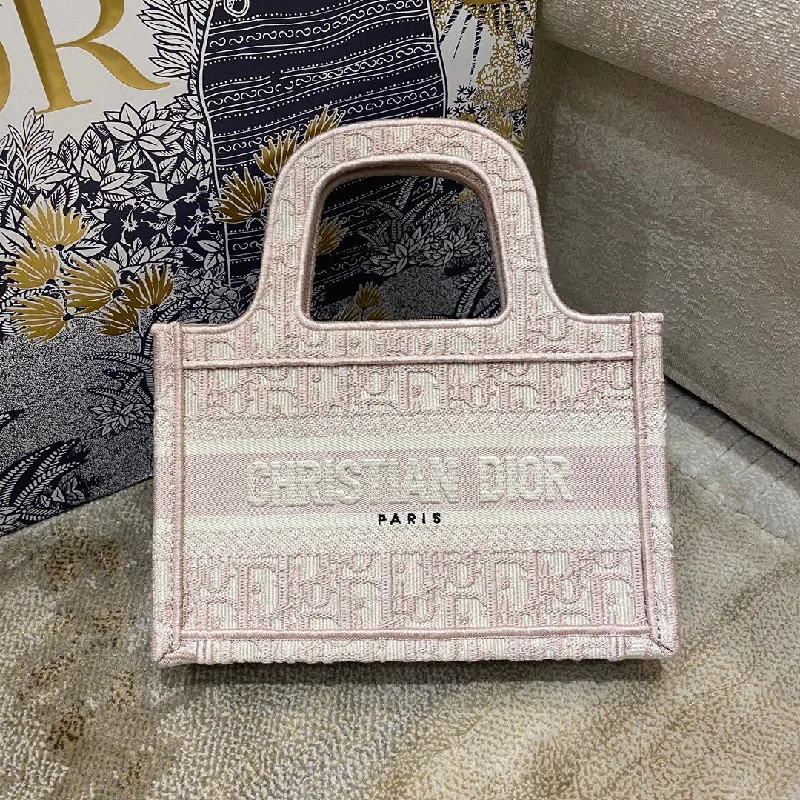 Christian Dior Mini Book Tote Rose Des Vents Oblique Embroidery, Light Pink, For Women  Handbags, 23cm