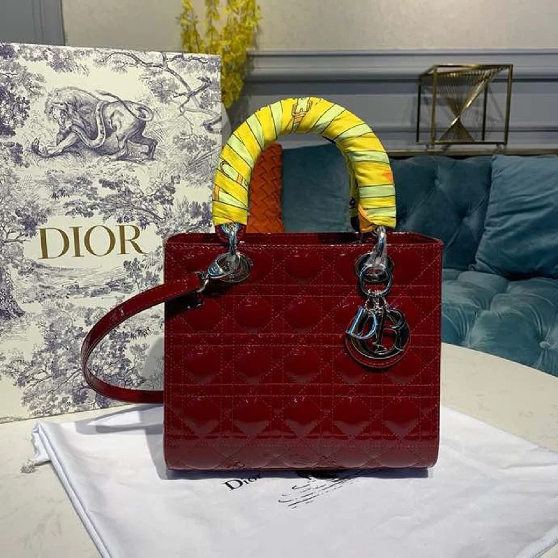 Christian Dior MeChristian Diorum Lady Bag With Chain Silver Hardware Burgundy  Handbags 24cm/9in