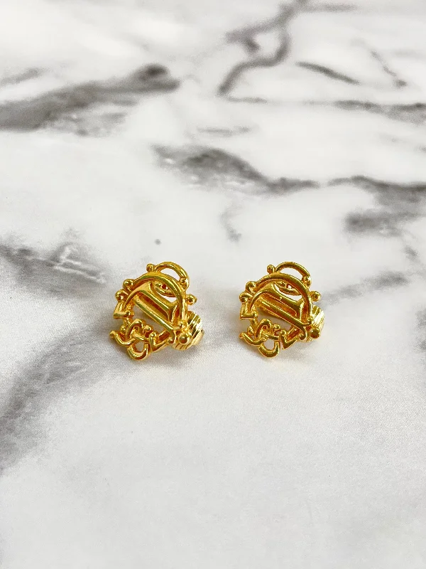 Christian Dior Emblem logo Earrings Gold Vintage Old Celine 64hjx3