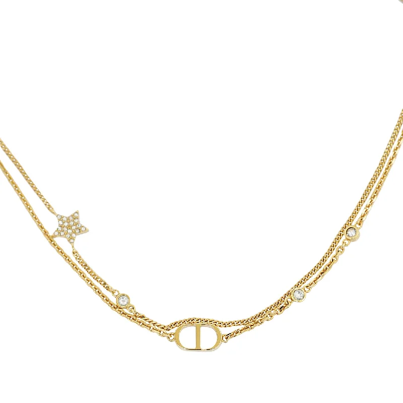 Christian Dior Gold Petit CD Crystal Double Necklace