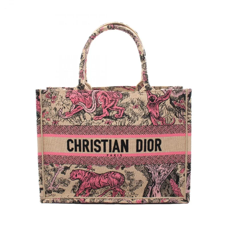 Christian Dior Dior Dioriviera Book Tote Medium Toile de Jouy Sauvage Embroidery Raffia Bag Canvas Women's Beige Pink M1296ZEGO03I