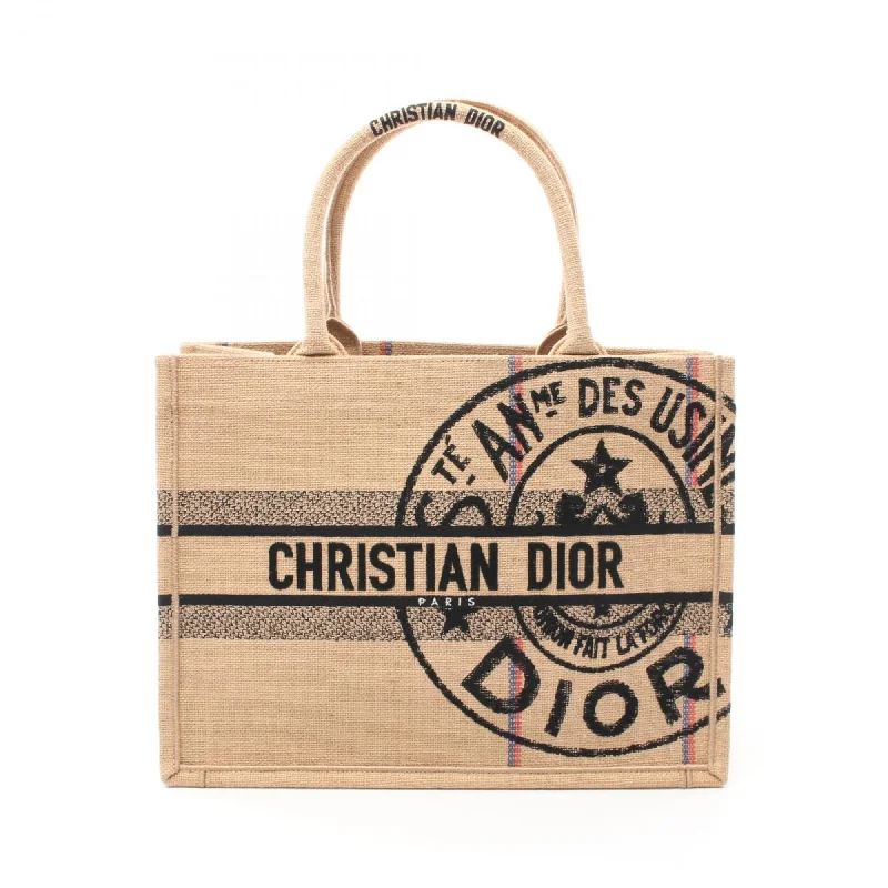 Christian Dior Dior BO TOTE Medium Union Tote Bag Jute Canvas Women's Beige Multicolor