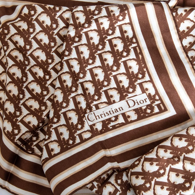 Dior Brown Silk Logo Scarf