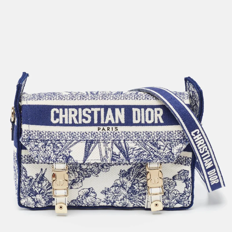 Dior Navy Blue/white Embroidery Canvas Diorcamp Bag