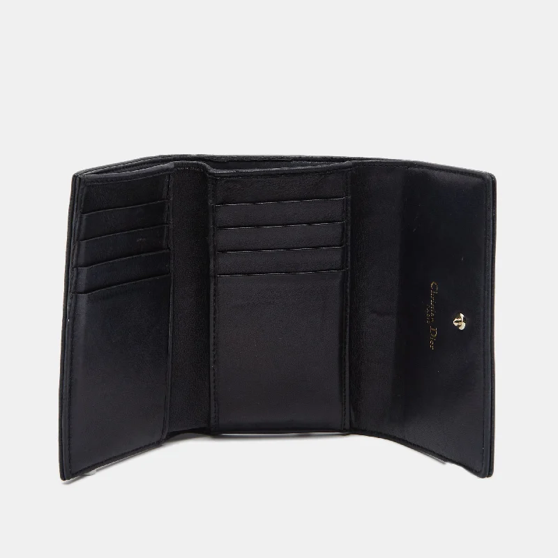 Christian Dior Black Leather ama Trifold Wallet